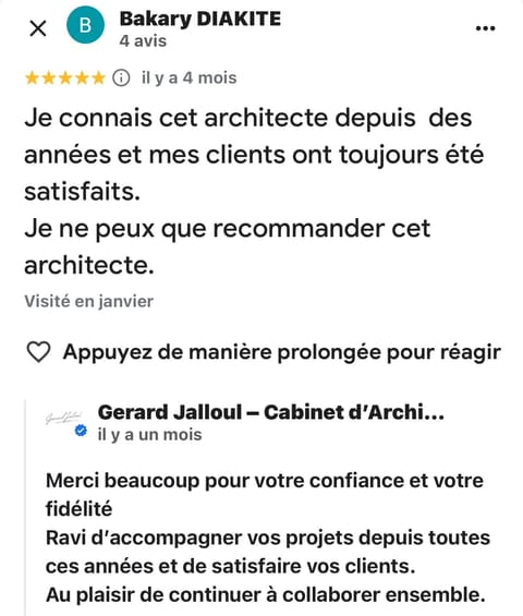 Avis Google 5 étoiles laissé par Bakary Diakité (capture d'écran)