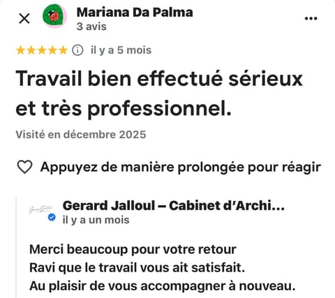 Avis Google 5 étoiles laissé par Mariana Da Palma (capture d'écran)