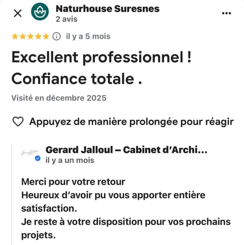Avis Google 5 étoiles laissé par Naturhouse Suresnes (capture d'écran)