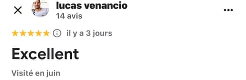 Avis Google 5 étoiles laissé par Lucas Venancio (capture d'écran)