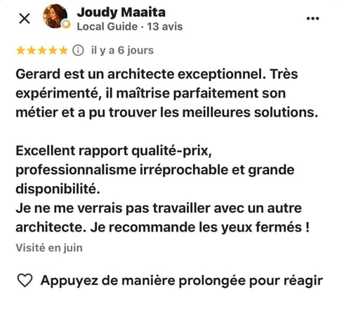 Avis Google 5 étoiles laissé par Joudy Maaita (capture d'écran)